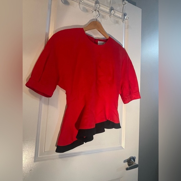 Gorgeous VINTAGE 70s Chairman of the Board by PSI Red Blouse with Shoulder Pads - Picture 3 of 16